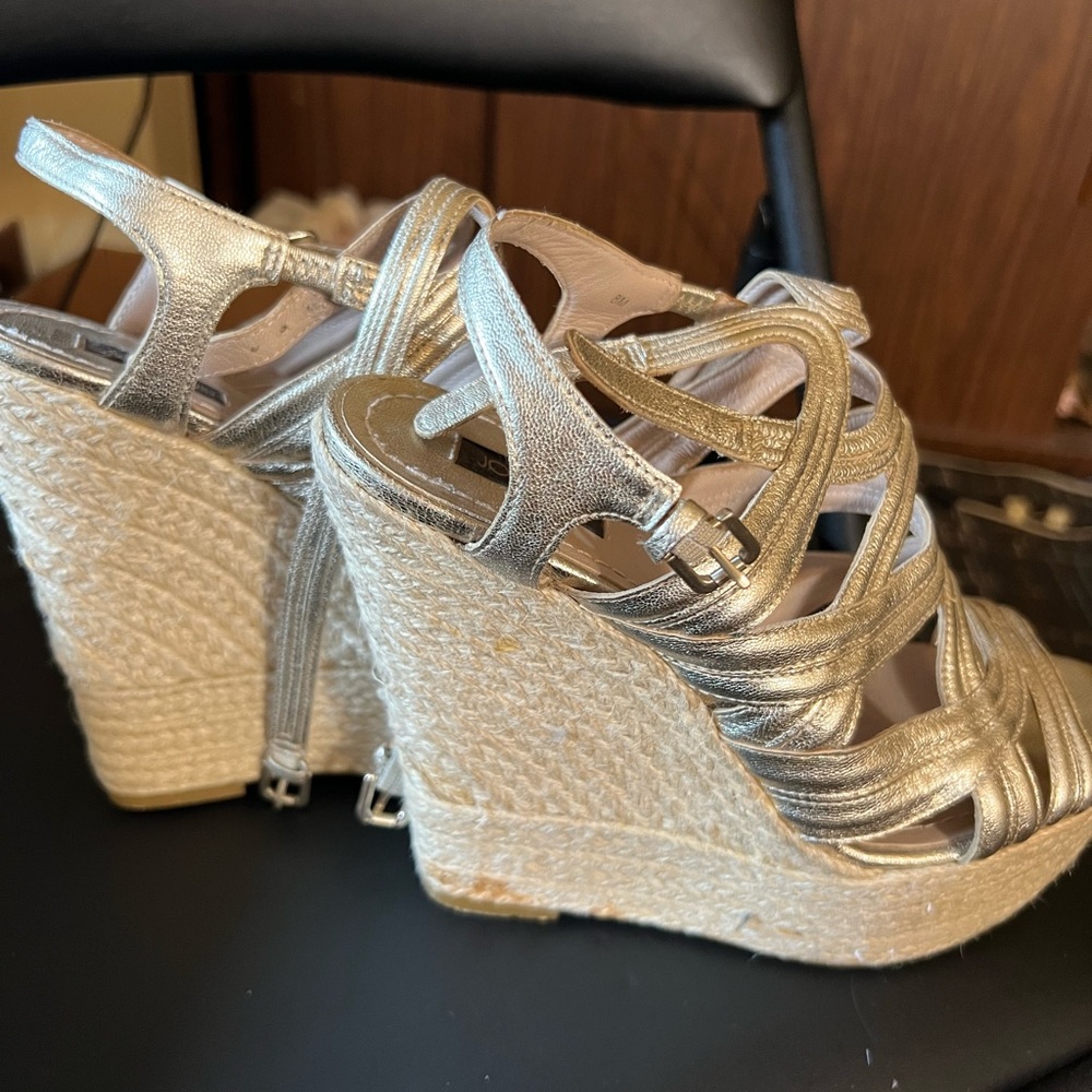 Joan & David metallic gold leather strap espadrille size 8